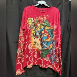 Christian Audigier XL graphic long sleeve cotton top